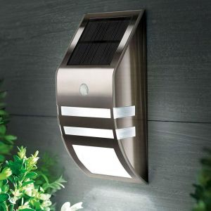 Applique Murale Led Solaire Sans Fil &Agrave; D&eacute;tecteur De Mouvement Pour Jardin Ext&eacute;rieur, 2 Led Lumineuses, Acier Inoxydable, Port&eacute;e De D&eacute;tection De 5 &Agrave; 8 M - Neuf