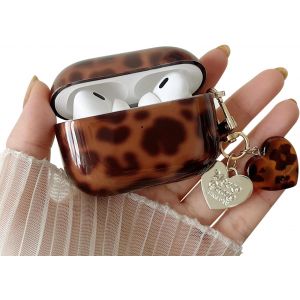 KALANKA-Coque transparente pour AirPods Pro/Pro2, motif l&eacute;opard tortue ambre cool avec porte-cl&eacute;s tendance en forme de c?ur, coque de protection en TPU souple antichoc pour AirPods Pro/Pro2 pour - Neuf