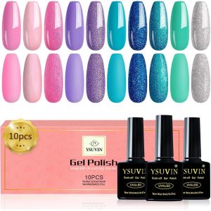 Vernis Semi Permanent Sirènes, 10 Couleurs Bleu Rose Violet Vert Série Ocean D'été Pastel Brillante Pailleté Vernis À Ongles Soak Off Uv Manucure Nail Art Kit, Cadeaux Beauté - Neuf