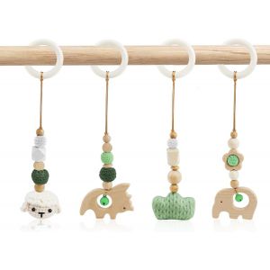 Tdrfl-4 Pièces Arche Portique Deveil Eveil Bebe Bois Arche De Jeux Bébé Jouet A Suspendre Bebe Jeux Poussette Arches De Jeu Pour Jouet Nouveau Né En Bois Pour Siège De Bébé Landau (Vert) - Neuf