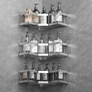 CMWX-Rangement Salle de Bain, 3 Pcs Argent Etagere Salle de Bain Accessoire sans Percage, 201 Acier Inoxydable Etagere Douche avec Adh&eacute;sif, Rangement Douche - Neuf