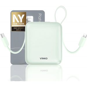 JGD-Mini Batterie Externe avec Cable Int&eacute;Gr&eacute;, 22,5 W Small Power Bank 10000mAh, USB C Chargeur Externe Rapide, Petit Chargeur Portable Affichage LED, Compatible avec iPhone, Samsung, Android (Vert) - Neuf