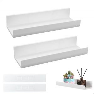MEVRONISSHOP-tag&egrave;re Murale, Etage Mural Blanche, Etagere Murale sans Percage pour Rangement Livres/Photos, Tablette Flottant pour Salle de Bains, Salon, Cuisine, D&eacute;coration de Mural, Lot de 2 - Neuf