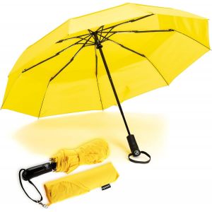 Parapluie De Voyage Coupe-Vent &Agrave; Double Toile - Rev&ecirc;tement En T&eacute;flon, Poign&eacute;e Ergonomique Et Housse De Protection - Design Compact, Pliable, L&eacute;ger Et Haute R&eacute;sistance Au Vent (Vert For&ecirc;t) - Neuf