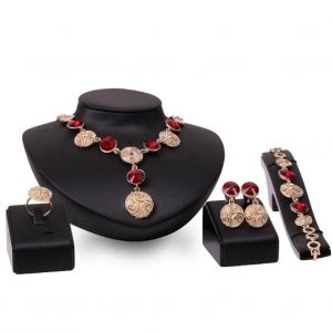 Rétro Femme Alliage Bijoux Ensembles Rond Pendentif Collier / Clou D'oreille / Bague / Bracelet (Rouge) - Neuf