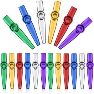 KALANKA-Lot de 18 kazoo - 6 couleurs - En plastique - Instruments pour enfants, amateurs de musique, débutants, prix, cadeaux de fête pour enfants (or, argent, vert, rouge, bleu, violet, 12,3 x 1,9 c - Neuf