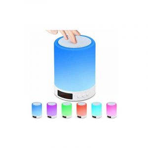 Lampe haut-parleur Bluetooth, lampe de chevet avec capteur tactile, radio FM, réveil, lumière tamisée et 7 couleurs changeantes, lanterne de camping portable, cadeaux - Neuf