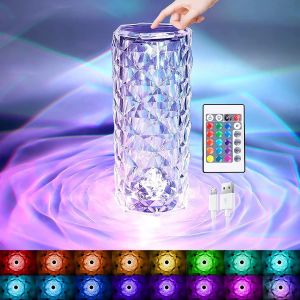 Lampe Cristal À Led Avec 16 Couleurs,4 Modes Usb Lampe En Cristal Avec Télécommande,Lampe Nuit Tactile,Lampe De Table En Cristal,Lampe De Chevet Led Rgb,Lumière D'ambiance Rechargeable Pour Chambre - Neuf