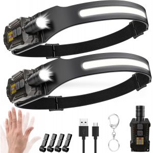 Lampe Frontale Led Ultra Puissante,2000 Lumens Zoomable 230° Lampe Torche,1500 Mah Lumière Uv Capteur De Mouvement Frontale Led,Magnétique Amovible Étanche Ipx5,Pour Pêche,Camping Accessoires - Neuf