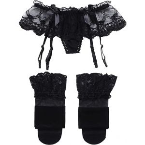 Kalanka-Porte Jarretelle Dentelle R&eacute;glable Grande Taille 4 Attaches Gu&ecirc;pi&egrave;re Grande Taille Jarreti&egrave;re Avec G String Ceinture Pour Bas 36-50 Xs-2xl - Neuf