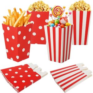 40 Pièces Popcorn Boîtes, Boîtes À Pop Corn Conteneur Carton Sacs En Papier Pour Bonbons, Cadeaux, Fête D'anniversaire, Cinéma, Collations (Rayures Rouges & Pois) - Neuf