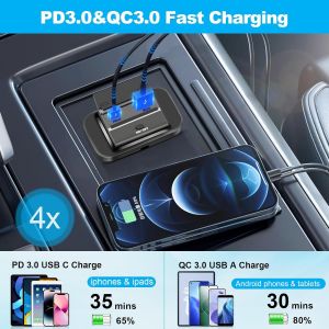 Prise Usb 12v,2 Pcs Prise De Chargeur Usb De Voiture Qc3.0 Usb & Pd Type C Charge Rapide Prise Usb Voiture Encastrable Avec Interrupteur Pour 12v/ 24v Camping Car Bateau Voitures - Neuf