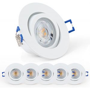 Spots Encastrables Dimmables, Orientables 3000k 5w 650lm 230v, Led Extra Plats Blanc Chaud Ronds Pour Salle De Bain, Chambre, Salon, Bureau, Lot De 6 - Neuf