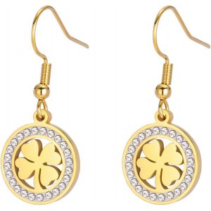 Chenquansarl-Dreamtime Boucles D'oreilles En Forme De Tr&egrave;fle &Agrave; Quatre Feuilles Pour Femmes Boucles D'oreilles Avec Pendentif Porte-Bonheur En Forme De Coeur Avec Tr&egrave;fle &Agrave; Quatre Feuilles - Neuf