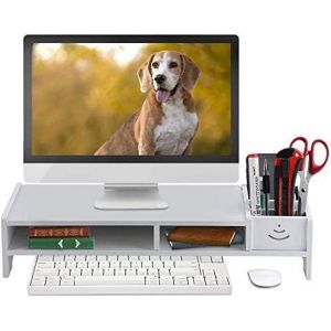 CFRY-Support De Moniteur, Support De Moniteur De Bureau Réglable en Largeur, Support Ergonomique pour Ordinateur Portable avec Tiroir De Rangement - Neuf