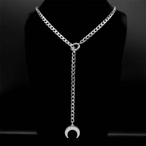 Coeur Étoile Joint Torique Longue Chaîne Pour Femmes Hommes Punk Rock Collier En Acier Inoxydable Colliers Cubains Simple Réglable Collier En Y-B- - Neuf