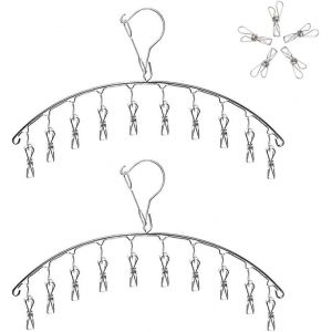 Étendoir à Linge à Suspendre Acier Inoxydable,Etendoir Chaussette,Cintre de Chaussette Séchoirs Cintre avec 10 Pinces pour Serviette, sous-vêtement, écharpe - Neuf