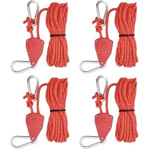 Eryi-4 Pièces Corde Tente Camping Réfléchissante, 6mm X 5m Cordes À Cliquet Avec Tendeurs, Paracorde Corde En Nylon, Crochets À Cliquet Pour Camping Randonnée Plantes Lampe (Rouge) - Neuf
