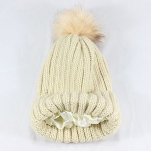 Bonnet D'hiver En Tricot Pour Femme Avec Fausse Polaire, Bonnet Chaud En Tricot Tête De Mort Pour Femme (Beige) - Neuf