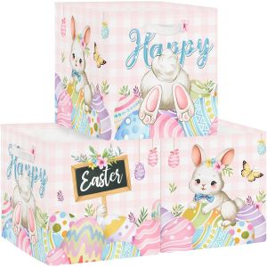 Boîtes de Rangement Lot de 3 Pâques Paniers de Rangement Cube Lapin Oeufs Enfant Pliables Coffre à Jouets Garçons Filles pour Étagères Livres,Rose,30x30x30 cm - Neuf
