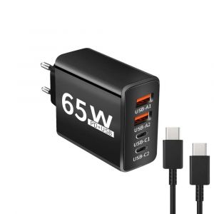 Chargeur Usb 65w Type C,Charge Rapide,C&acirc;ble De Donn&eacute;es,Adaptateur D'alimentation Pour T&eacute;l&eacute;phone Portable,Pour Iphone Xiaomi Huawei Samsung,Chargeur Mural--Black Set Eu - Neuf