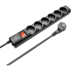 Multiprise Electrique 6 Prises, Prise Multiple 180 cm, Multiprise Parafoudre avec Protection Contre Les Surtensions et Interrupteur, Fiche Type F, Rallonge Electrique pour Bureau, Maison Noir - Neuf