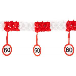 Decoration anniversaire 60 ans guirlande panneau de signalisation rouge/blanc - D&iquest;&iquest;coration e pour 60 ans anniversaire femme et homme - Neuf
