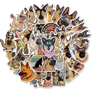 Mignon berger allemand autocollants autocollants, paquet d'autocollants pour chien en vinyle imperm&eacute;able pour bouteille d'hydro, bouteille d'eau, ordinateur portable, planche &agrave; roulettes, bagage 50Pcs - Neuf