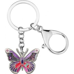 Kal-Porte-Cl&eacute;s Papillon Floral En &Eacute;mail Alliage De Zinc Porte-Cl&eacute;s De Voiture Charms Keyring Cadeaux Pour Femmes Filles Bijoux - Neuf