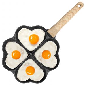 Ore-Poêle À Omelette Antiarina En Forme De C?Ur Avec Manche En Bois,Cuiseur À ?Ufs En Alliage D'aluminium,Polymérisation Sans Fil,4 Tasses-Black- - Neuf