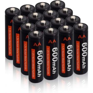 AA Piles Rechargeables, Paquet de 16 Piles Ni-MH 600mAh 1.2V &agrave; Faible Autod&eacute;charge pour Lampes Solaires de Jardin - Neuf