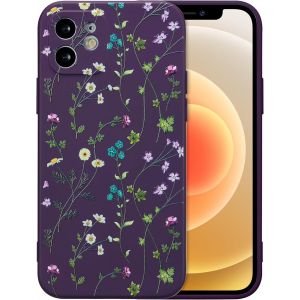 Brs-Fleurs Coque Pour Iphone 12 Coque, Liquid Silicone Coque Protection Bumper Anti-Chocs Coque Cover Mignonne Fleur Housse Etui Souple Pour Iphone 12 6,1 Pouces, Pourpre - Neuf