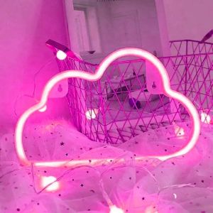 Lampe Au Néon Led Veilleuse Pour Chambre Usb Chargeur Lampe Décorative Suspendue Pour Pour Enfants Chambre Fête Danniversaire Décor De Mariage (Nuages Rose) - Neuf