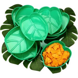 12 Pièces Plateau Collation 12 Pièces Feuille Palmier Plateau à Collation Hawaïen Feuilles Plantes Tropicale,Croustilles Biscuits,Trempette Bonbons,8,3 x 7 Pouces - Neuf