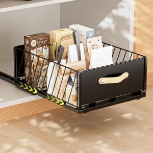 Eryi-Tiroir Coulissant Cuisine Organiseurs De Tiroirs De Cuisine Organiseur D'armoire Coulissant Fixé Bac Coulissant Placard Cuisine Aucun Perç Age Ni Clouage Requis 30 L*41 L*16 H Cm (Noir) - Neuf
