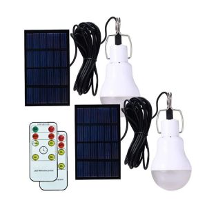 Lot De 2 Lampes Solaires De Camping Portables, Ampoules Led, Éclairage D'urgence, Lanterne De Jardin Avec Crochet, Panneau Lumineux Pour Camping, Pêche, Randonnée, Intérieur [Classe Énergétique A+++] - Neuf