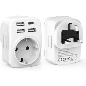 &iquest;2 Pi&egrave;ces&iquest; Adaptateur Prise Anglaise, Prise Anglaise Adaptateur Francais avec 3USB A et 1USB C, Adaptateur Voyage 5 en 1 Prise Anglaise/UK vers France pour UK,L'Irlande,Singapour,Dubai,Type G - Neuf