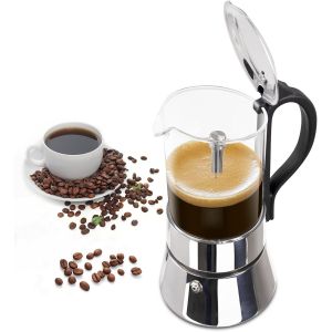 6 Tasse Verre Transparent Moka Cuisinière En Acier Inoxydable Non Enrobée Espresso Cafetières Italiennes Mocha Greca Machine Café Cuisinières À Induction Classiques Home Camping 350ml - Neuf
