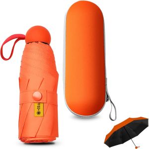 Mini Parapluie Pliable Compact 8 Nervures - Anti-Uv/Coupe-Vent Professionnel Avec &Eacute;tui De Transport - Ultra-L&eacute;ger Pour Voyage, Sac &Agrave; Main & Poche - Neuf