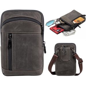 CAUC-Mini Sacs &agrave; Bandouli&egrave;re Homme, Petit Portefeuille &Eacute;tui en Cuir Verticale T&eacute;l&eacute;phone Holster pour iPhone 14 Pro Max, 14 Plus 13 Pro Max 12 11 XR SE Samsung S20 Porte Telephone Sport - Neuf
