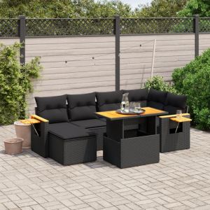 Prolenta Premium - Salon De Jardin 7 Pcs Avec Coussins Noir R&eacute;sine Tress&eacute;e - Neuf