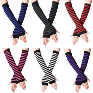 Gants Longs Sans Doigts Pour Femmes, 6 Paires De Manchettes Pour Femmes, Chauffe-Bras Tricot&eacute;s Ray&eacute;s Pour Filles, Mitaines &Agrave; Manches Longues Pour Automne Hiver - Neuf