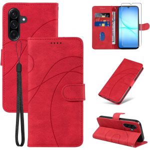 JGD-Coque pour Samsung Galaxy A17 4G/5G avec 1 Pi&egrave;ces Verre Tremp&eacute; Protection, Premium PU Cuir Multifonction Magn&eacute;tique Portefeuille &agrave; Rabat Flip Housse &Eacute;tui pour Samsung Galaxy A17 - Rouge - Neuf