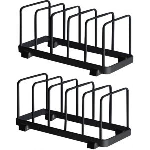 Eryi-Assiette Organisateur, Égouttoir À Vaisselle, Supports À Assiettes, Organisateur D'étagère À Assiettes, Rangement De Planche À Découper Pour Cuisine Comptoir Placard (Noir, 2 Pièces) - Neuf