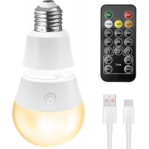 Ampoule Usb-C Avec Télécommande,E27 Led,Rechargeable,3 Couleurs,À Intensité Variable,Batterie Magnétique 7 W,Avec Fonction Minuterie,1 Pièce - Neuf
