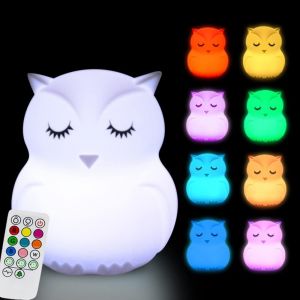 Eryi-Grande Veilleuse Hibou - Lampe De Chambre À Coucher, Lampe D'ambiance, Lampe De Chevet En Silicone 9 Couleurs Pour Enfants, Réglage De L'heure, Luminosité Et Couleur Réglables - Grande - Neuf