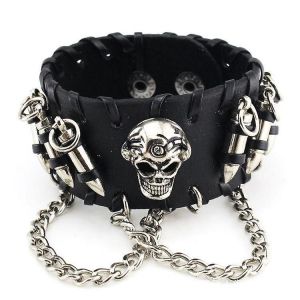 Punk Cuir Manchette Bracelet Tête De Mort Design Bracelet Bracelet Taille Réglable Européen Et Américain Ret - Neuf