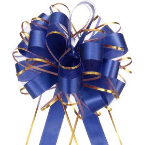 KAL-Noeud Cadeau 5Pcs 15Cm Noeud De Ruban De Noël Avec Bordure Dorée, Ruban D'Emballage Cadeau En Organza Pour Voiture, N?uds Pour Paniers De Voiture De Mariage, Bleu - Neuf