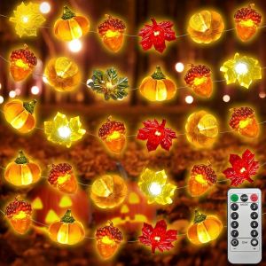 KAL-Guirlandes Lumineuse Automne,3 M&egrave;tres 30 Led D&eacute;coration De Guirlande D'Automne Avec Lumi&egrave;re,8 Modes Avec T&eacute;l&eacute;commande Minuterie,Thanksgiving No&euml;l Jardin F&ecirc;tes D&eacute;coration - Neuf