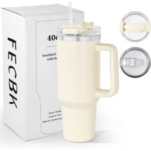 Mug Isotherme Avec Paille Et Poignée 1.2l, Tasse Isotherme 100% Anti-Fuite, 34 Heures Froid, 12 Heures Chaud, Gobelet En Acier Inoxydable, Lavable Au Lave-Vaisselle, Bubble Gum - Neuf